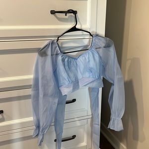 Blue cropped shirt. Size 4.